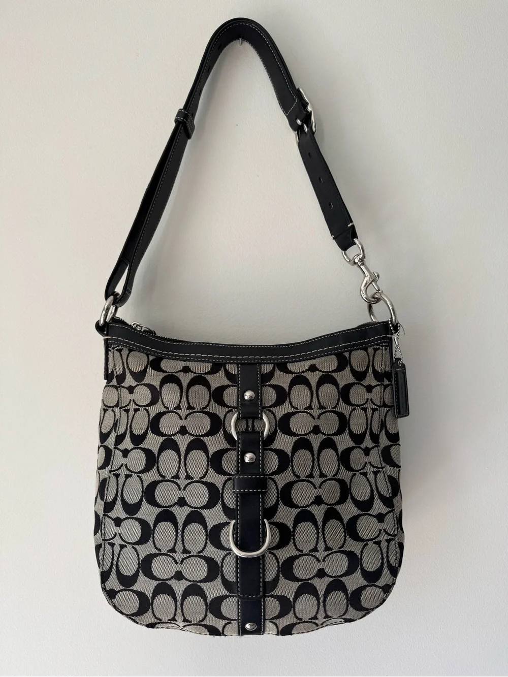 Coach Chelsea Signature Black Canvas Shoulder Tote Bag Purse